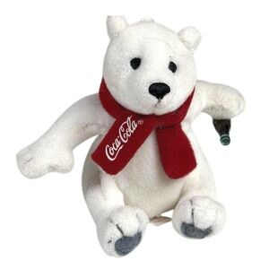Vtg Coca Cola Polar Bear Mini‎ Plush - Scarf and Bottle - Old Tag T59